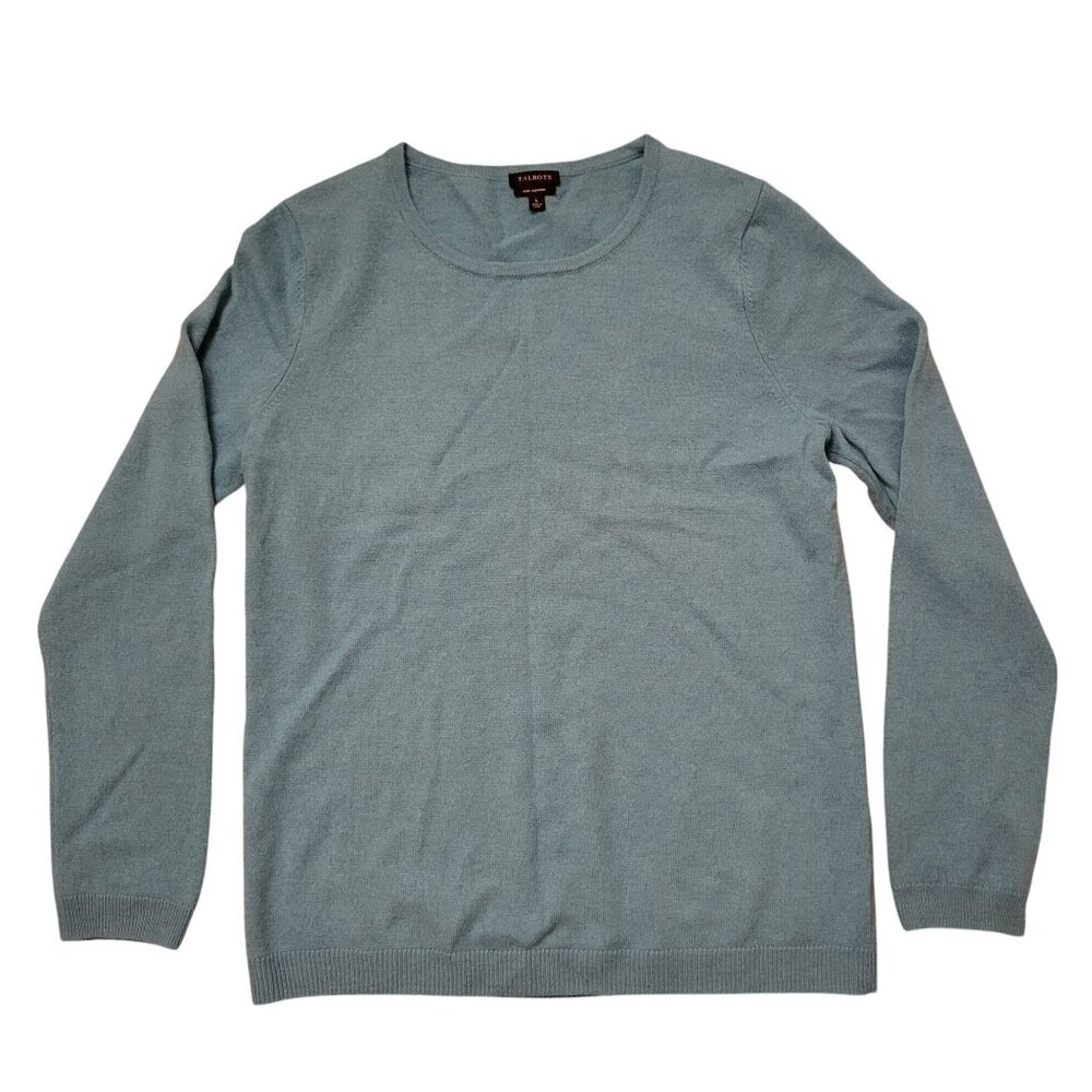 Talbots Blue Cashmere Sweater L Crew Neck Pullover Soft Cozy Comfy